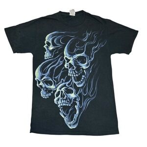 VTG Flaming Skulls T Shirt Men S Black Glow n Dark Jesse Pinkman Y2K‎